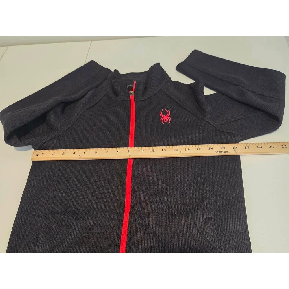Spyder Kids Boys Black Red Full Zip Fleece Lined Sweatshirt Jacket Size L 14/16